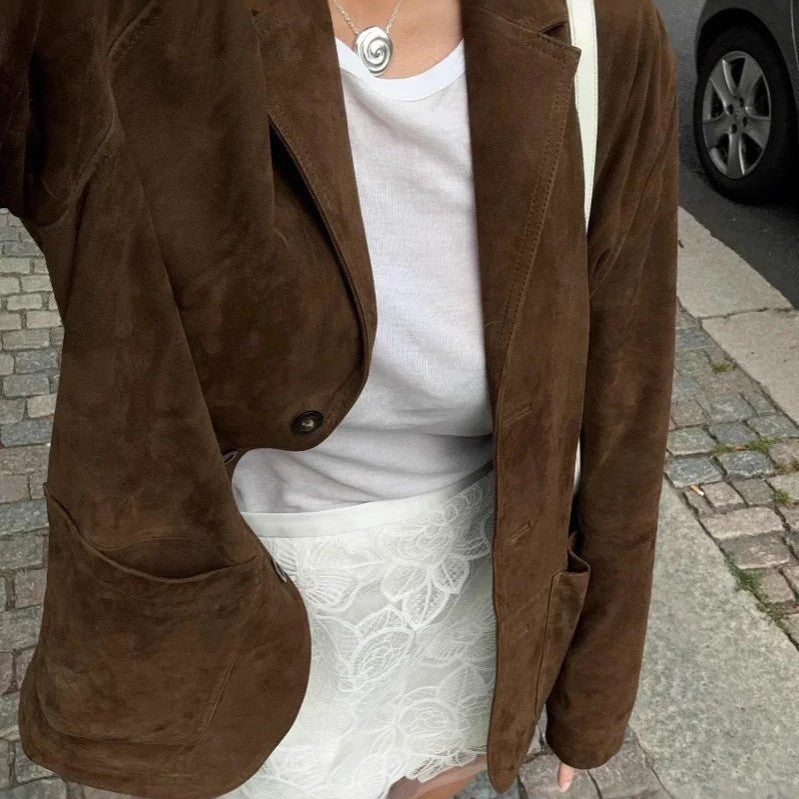 Damen elegante Wildlederjacke mit praktischem Schnitt Drune