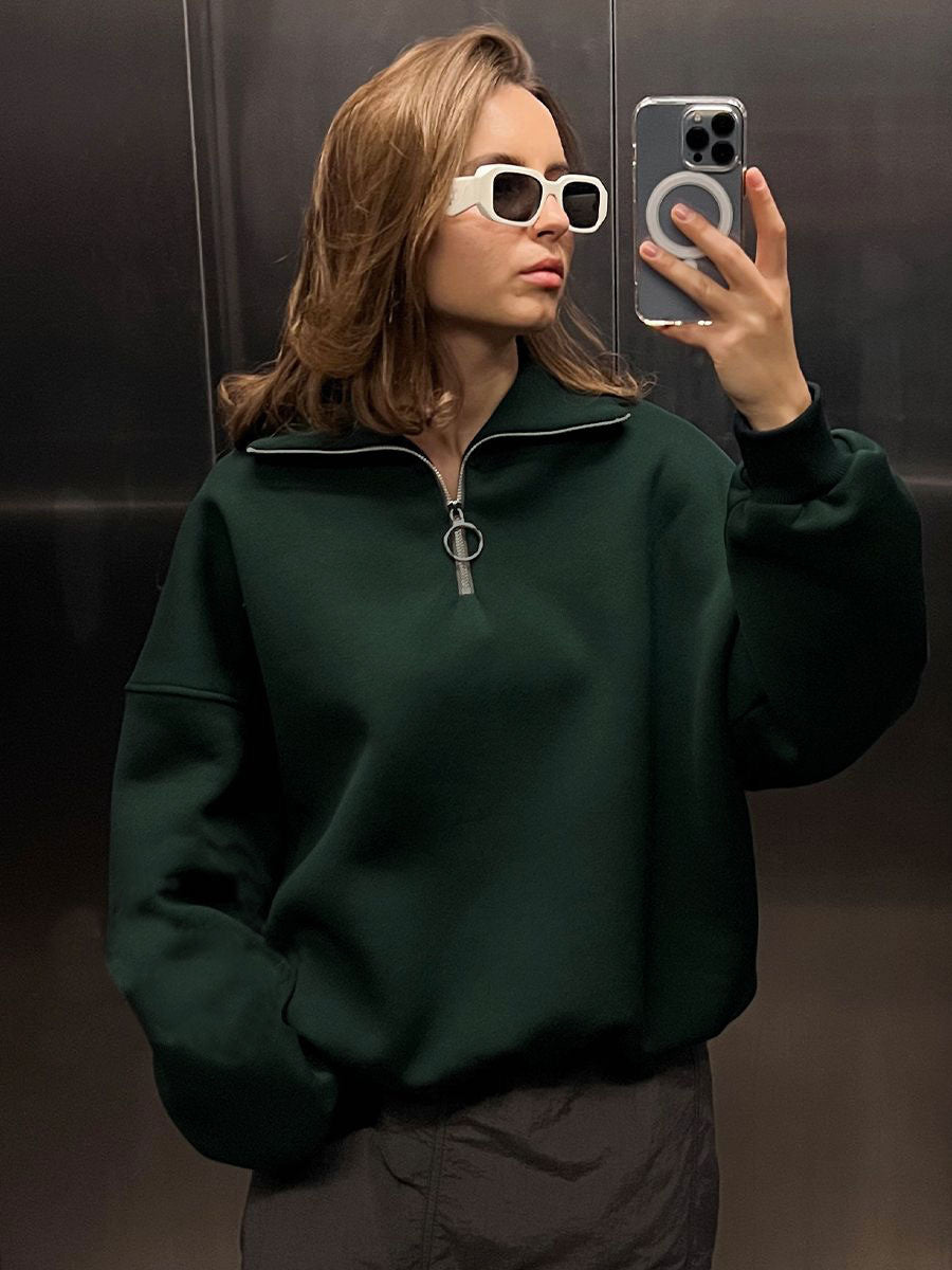 Damen Sweatshirt mit Zip-Kragen und lässigem Schnitt Drune