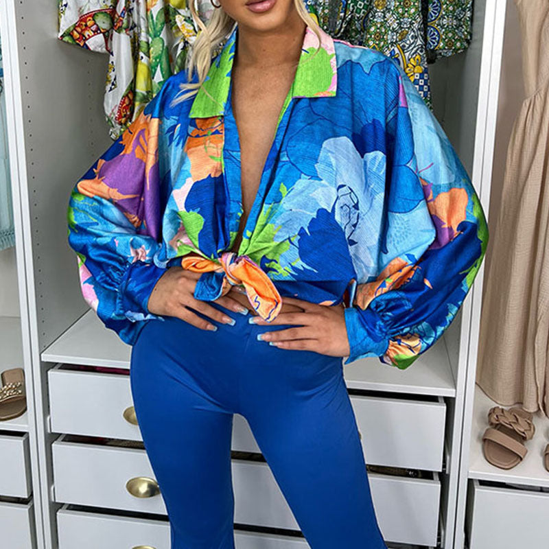 Damen Trendige Blusenjacke mit floralem Design und Übergröße Drune