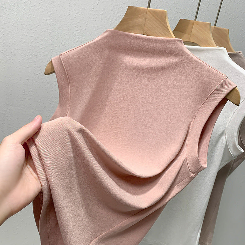 Damen ärmelloses Oberteil mit elegantem hohen Kragen und fließendem Material Drune