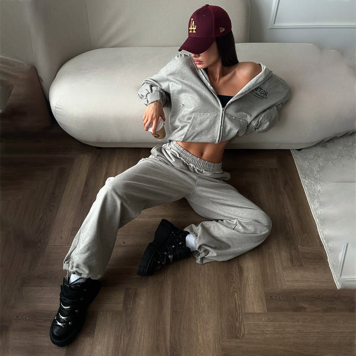 Damen Sportliches Freizeitanzugset mit Kapuzenpullover und bequemen Jogginghosen Drune