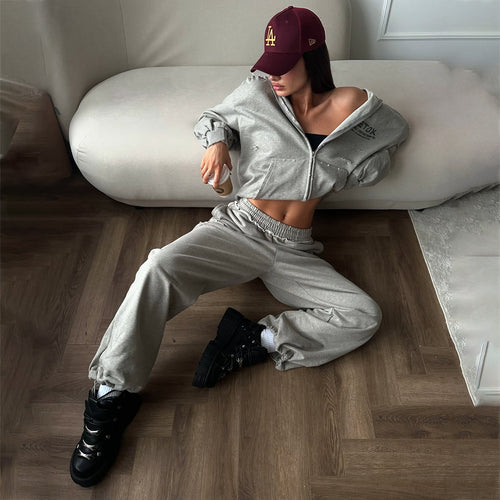 Damen Sportliches Freizeitanzugset mit Kapuzenpullover und bequemen Jogginghosen Drune