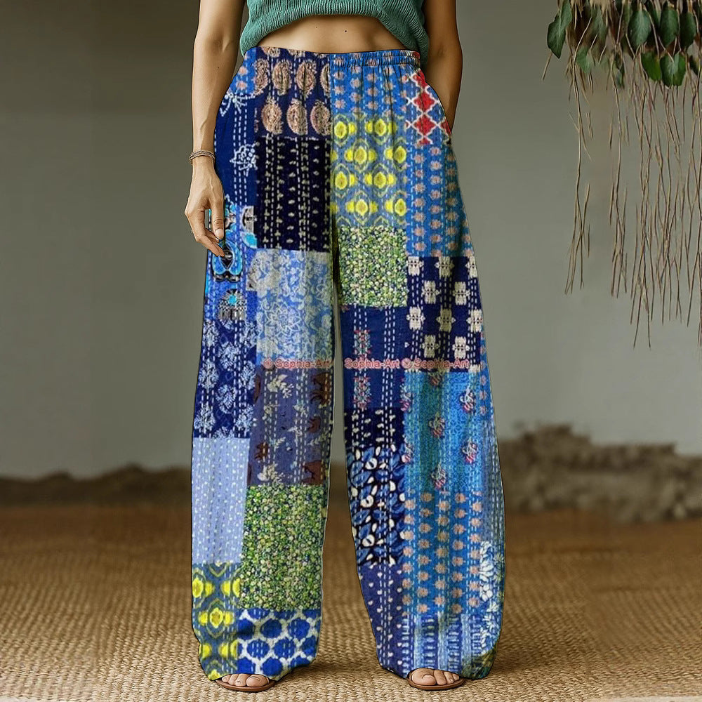 Damen Weite Freizeithose mit ethnischem Patchwork-Muster Drune