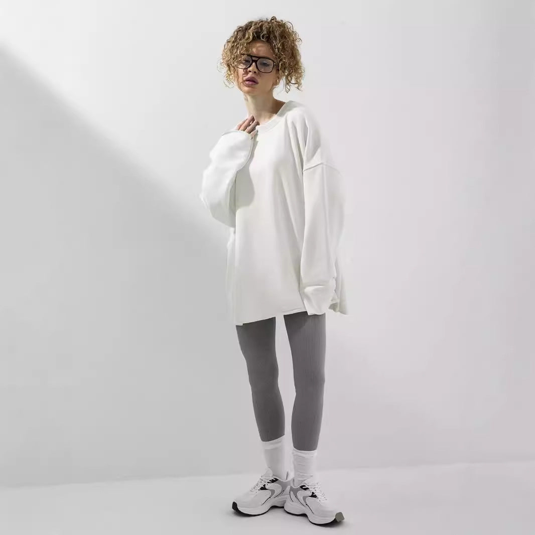 Damen weites Sweatshirt mit Rundhalsausschnitt und verlängertem Oversize-Schnitt Drune
