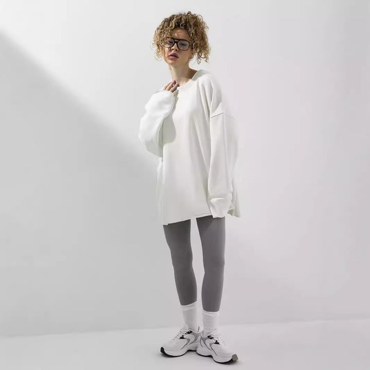 Damen weites Sweatshirt mit Rundhalsausschnitt und verlängertem Oversize-Schnitt Drune