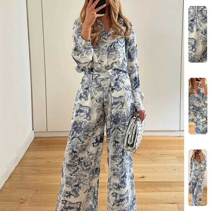 Damen Elegantes Zweiteiliges Set mit weitem Schnitt und floralem Design Drune