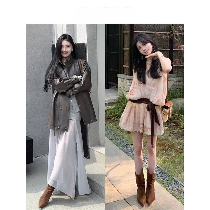 Damen Midcalf Slouch‑Stiefel aus Veloursleder mit spitzer Zehenpartie und sculpted Kitten‑Absatz Drune