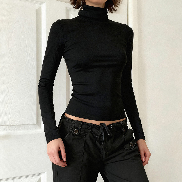 Damen Figurnahes Langarm-Rollkragen-Shirt aus Stretch-Jersey Drune