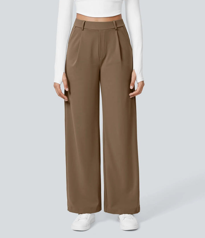 Damen Weite High‑Waist Palazzo‑Hose mit Bundfalten und Eingrifftaschen Drune