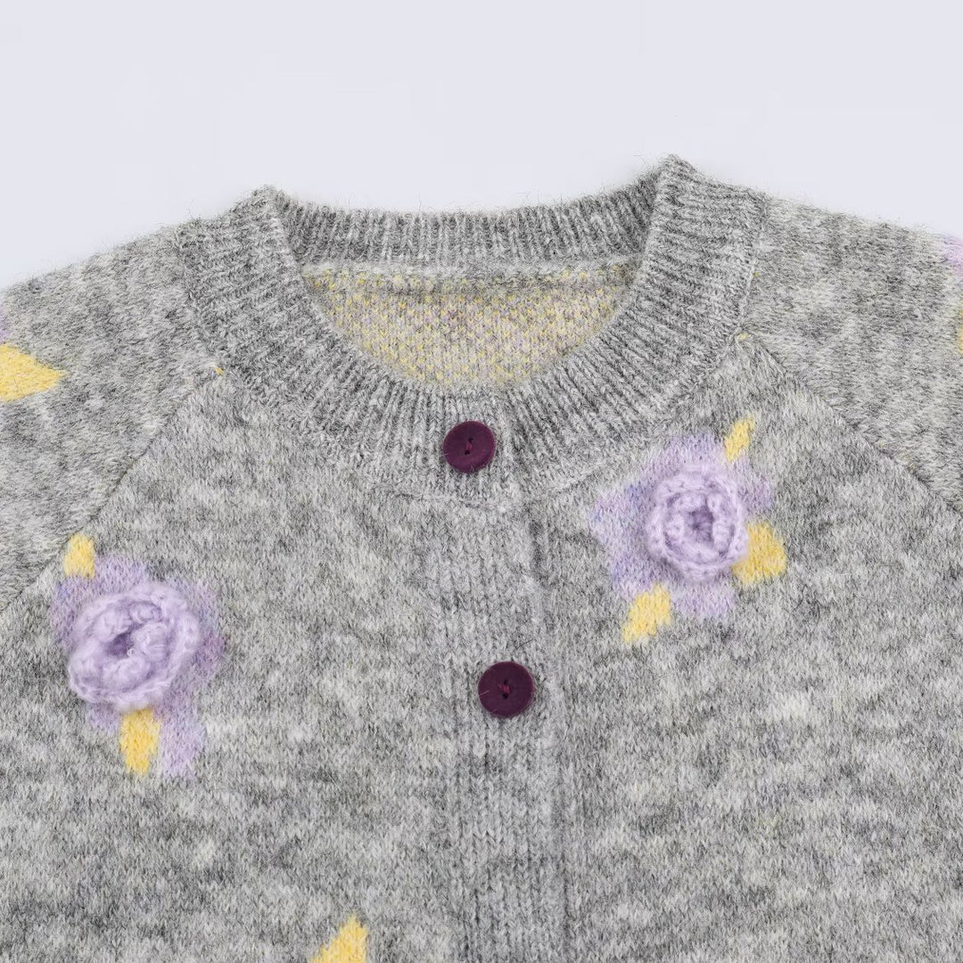 Damen Feinstrick-Zweiteiler Cardigan mit Blumen-Jacquard und tailliertem A-Linien Strickrock Drune