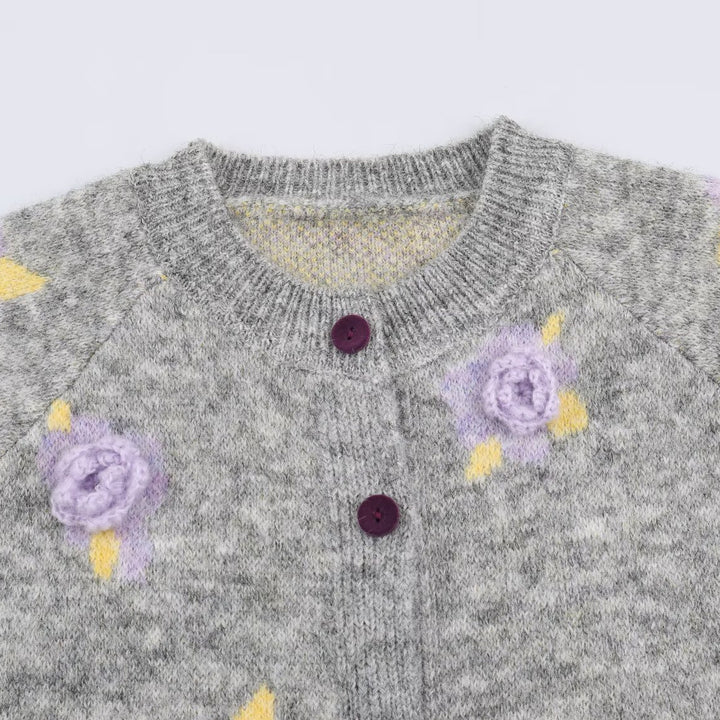 Damen Feinstrick-Zweiteiler Cardigan mit Blumen-Jacquard und tailliertem A-Linien Strickrock Drune