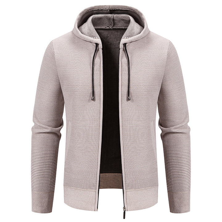 Herren nan strukturierte Reißverschluss-Strickjacke mit gefütterter Kapuze und weichem Teddy-Innenfutter Drune