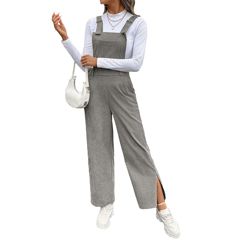 Damen Lässiger Baumwoll-Jumpsuit mit breiten Beinen Drune