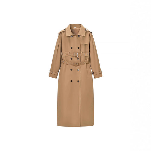 Damen nan langer taillierter Trenchcoat mit doppeltem Gürtel und Schalkragen Drune