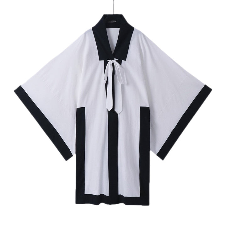 Unisex Oversize Kimono-Cardigan mit Kontrastblende, Bindeband und aufgesetzten Taschen Drune