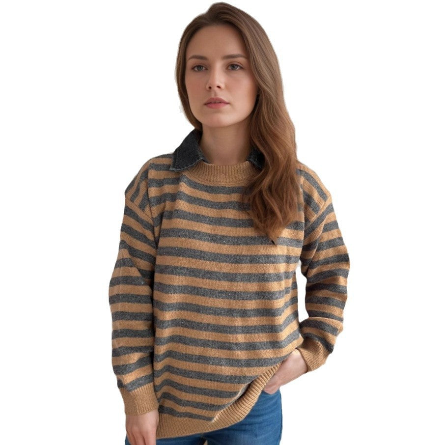 Damen Oversized Pullover mit modischem Streifenmuster und lässiger Passform Drune
