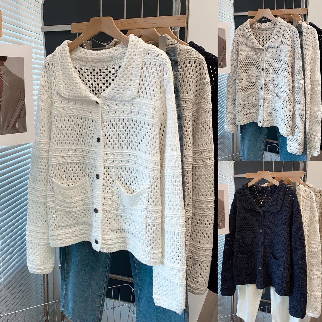 Damen Lässige Strickjacke im Lochmuster Drune