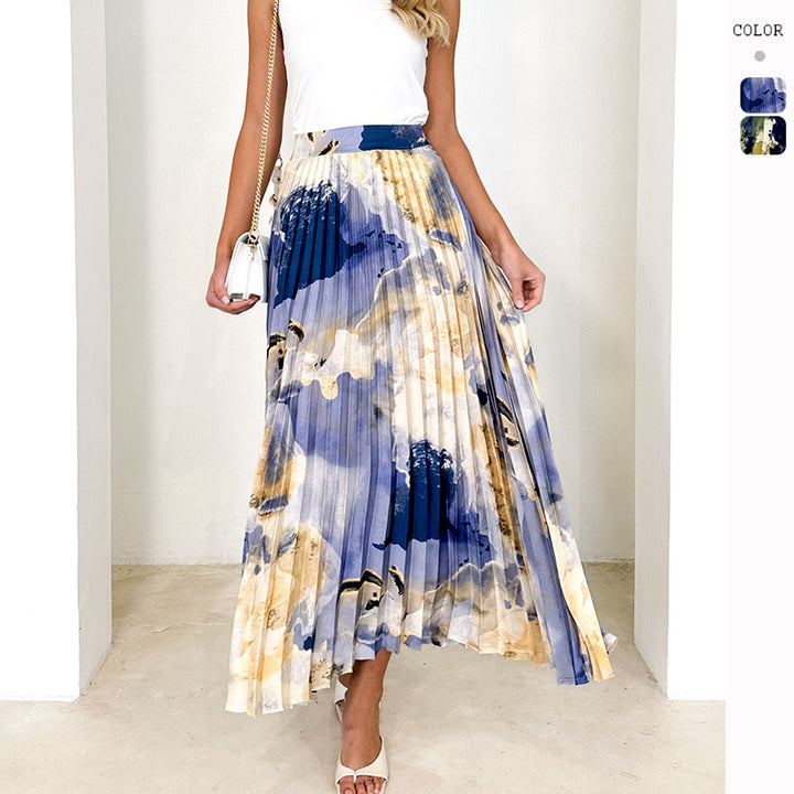 Damen Eleganter Plissee-Rock mit floralem Design und elastischem Bund Drune