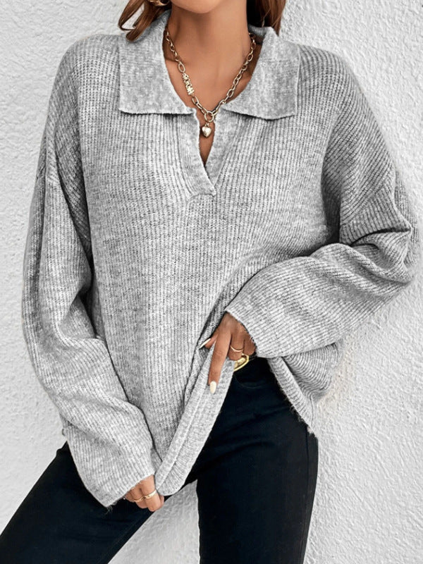 Damen lässiger Pullover mit Kragen Drune