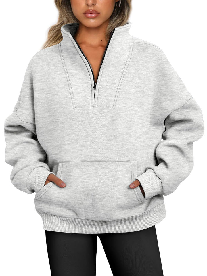 Damen lässiger Pullover mit hohem Kragen und praktischer Kängurutasche Drune