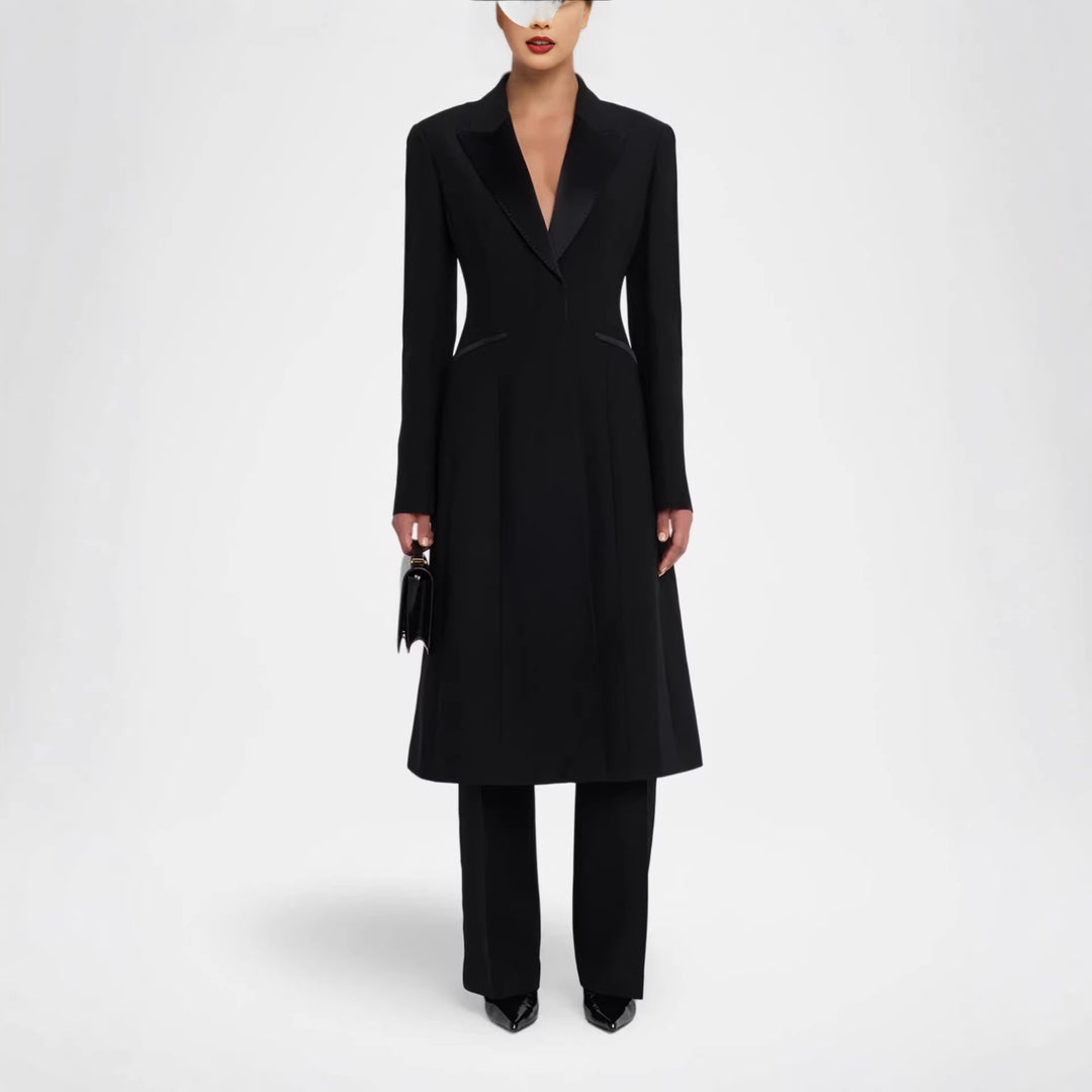 Damen Taillierter Abendlicher Mantel-Blazer mit Satinrevers und schlanker Silhouette Drune