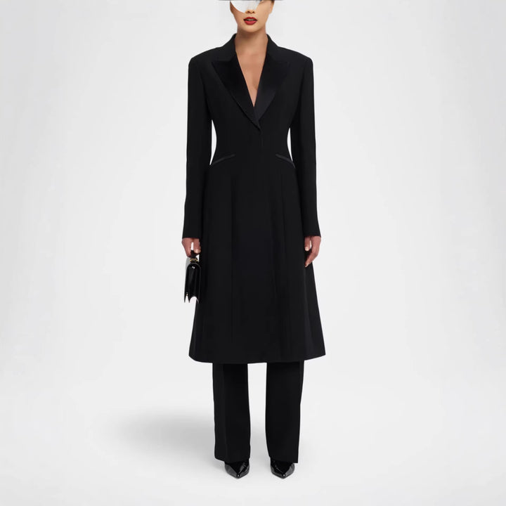 Damen Taillierter Abendlicher Mantel-Blazer mit Satinrevers und schlanker Silhouette Drune