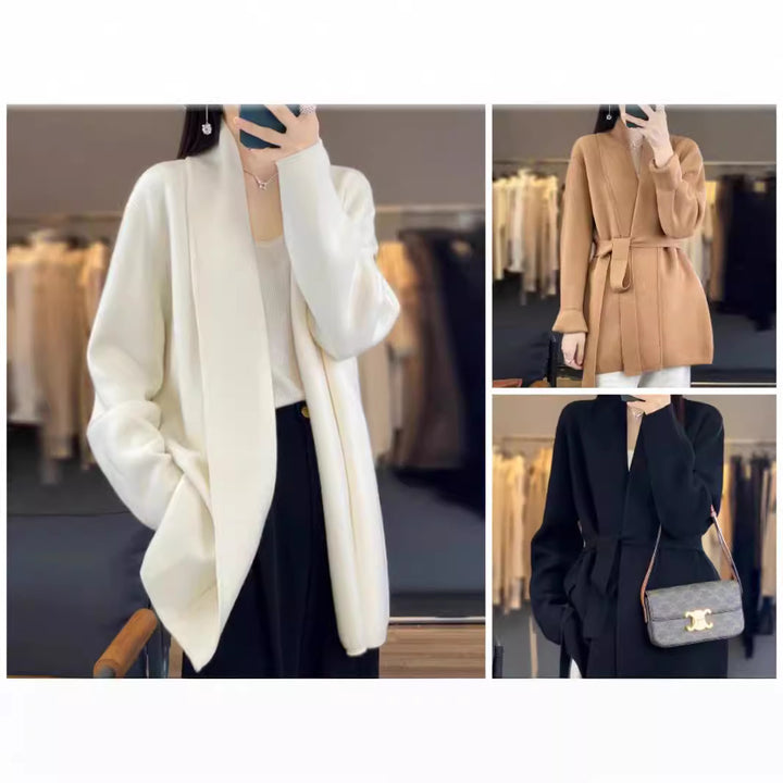 Damen modische lange Strickjacke mit Gürtel und lässigem Schnitt Drune
