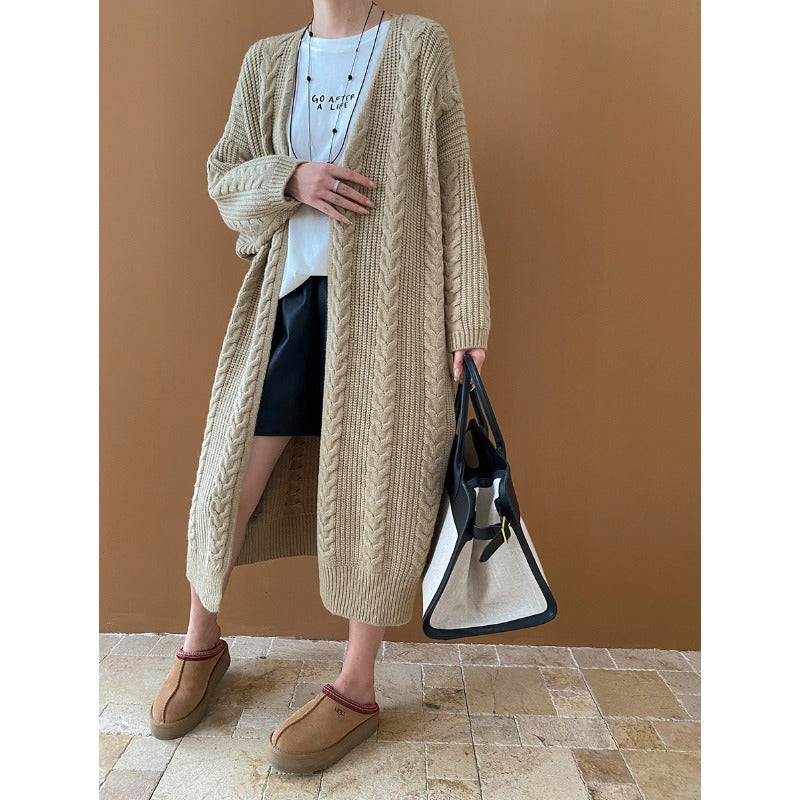 Damen Großer Strickmantel mit Kabelmuster Drune
