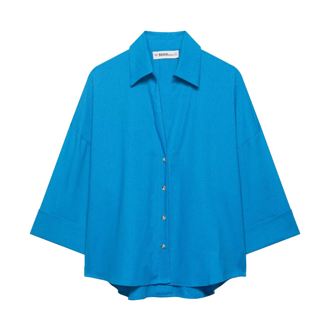 Damen Oversized-Hemdbluse mit kastiger Silhouette, weiten Kimonoärmeln und abgerundetem Saum Drune