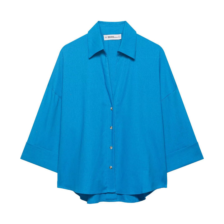 Damen Oversized-Hemdbluse mit kastiger Silhouette, weiten Kimonoärmeln und abgerundetem Saum Drune