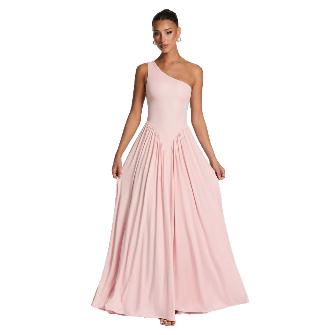 Damen Elegantes asymmetrisches Maxikleid mit fließendem Rock und raffinierten Drapierungsdetails Drune