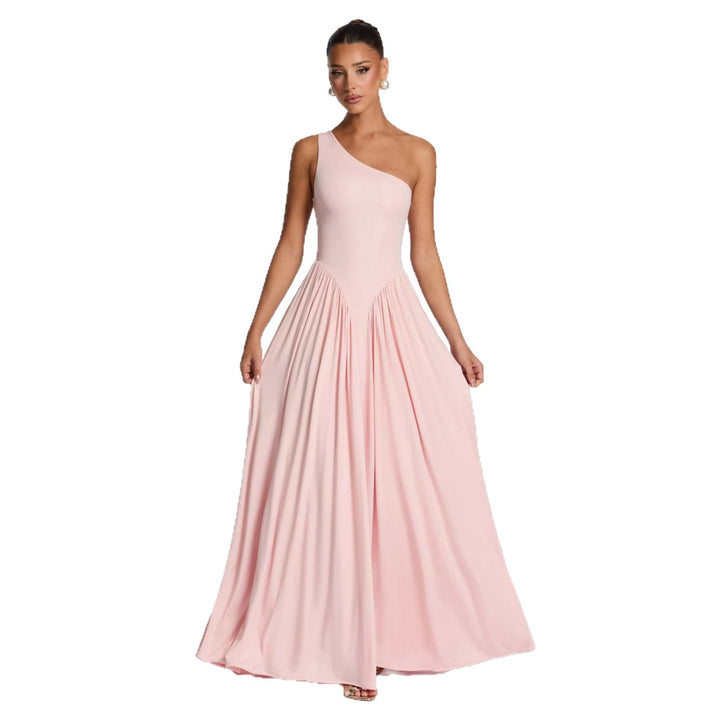 Damen Elegantes asymmetrisches Maxikleid mit fließendem Rock und raffinierten Drapierungsdetails Drune