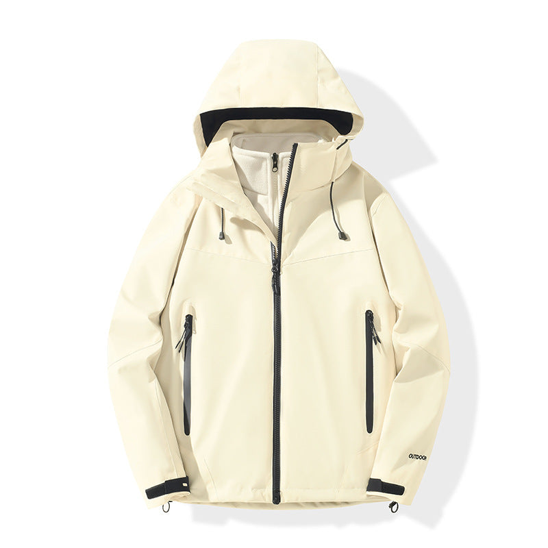 Herren Softshell-Hybridjacke mit Kapuze, getapten Reißverschlüssen und verstellbarem Saum Drune