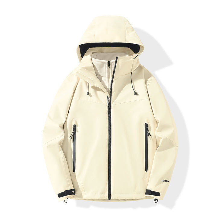 Herren Softshell-Hybridjacke mit Kapuze, getapten Reißverschlüssen und verstellbarem Saum Drune