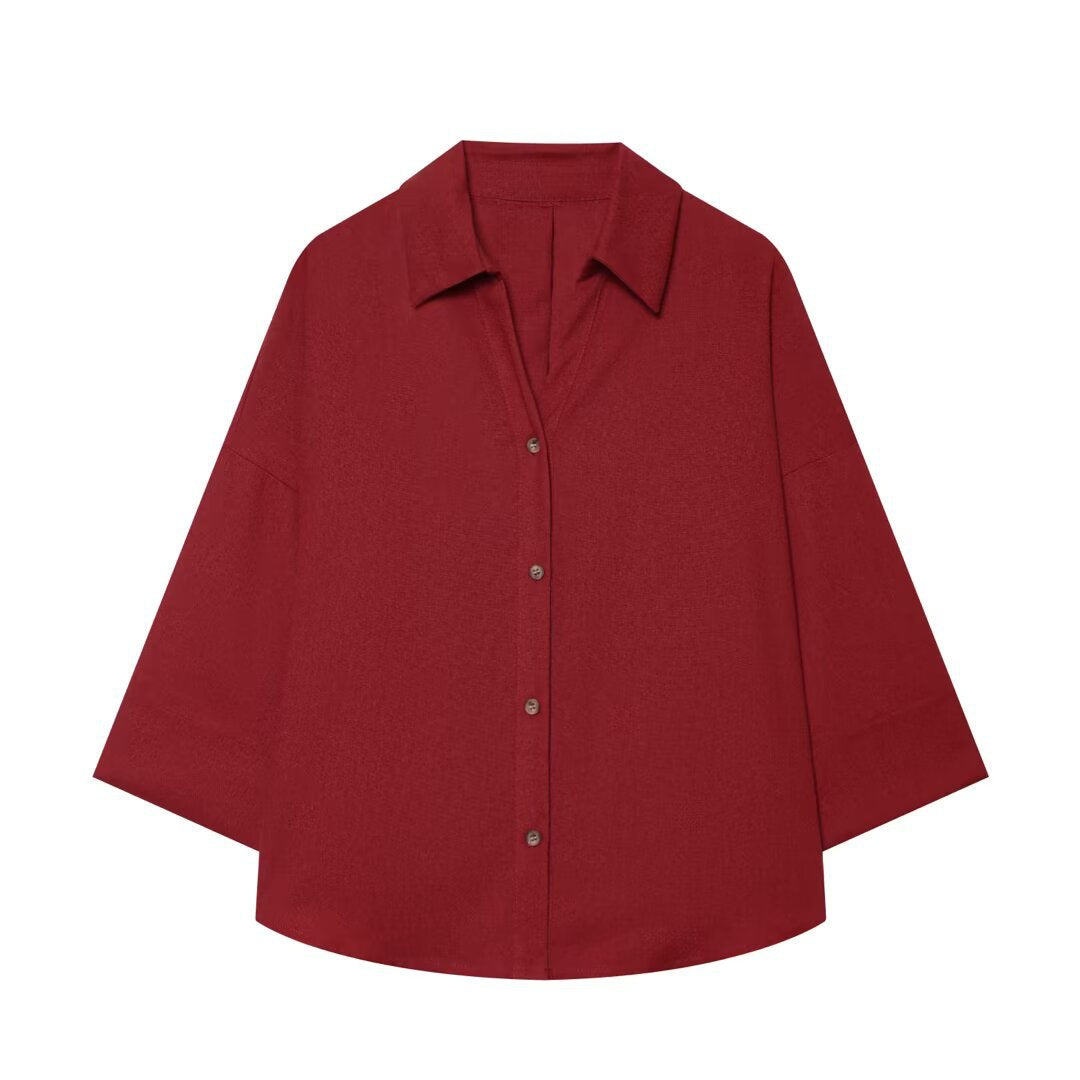 Damen Oversized Hemdbluse mit kastigem Schnitt, dreiviertelärmeln und Hornknopfleiste Drune