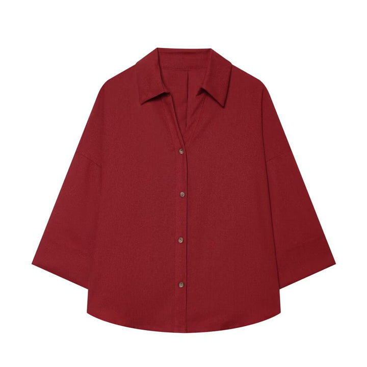 Damen Oversized Hemdbluse mit kastigem Schnitt, dreiviertelärmeln und Hornknopfleiste Drune