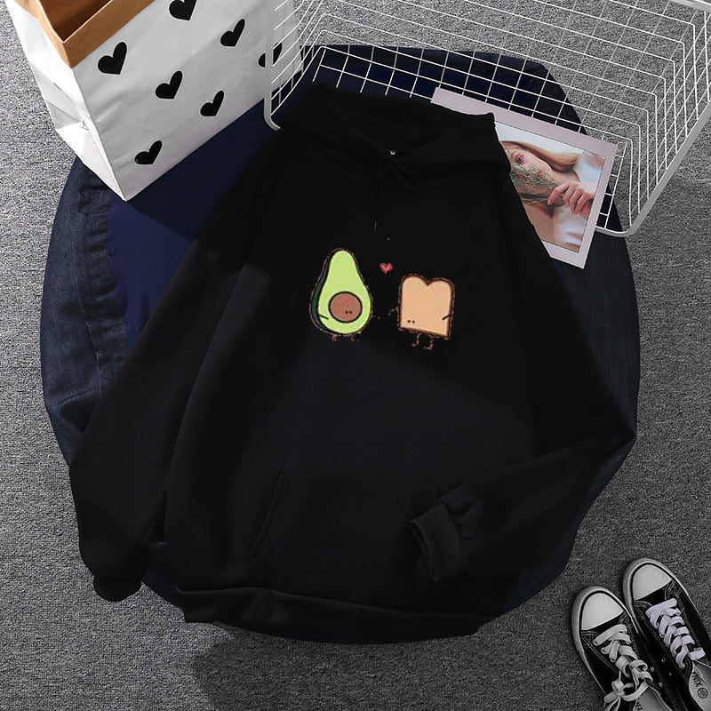 Damen nan gemütlicher Kapuzenpullover mit Avocado‑Toast-Illustration, weichem Fleece-Innenfutter und Kängurutasche Drune
