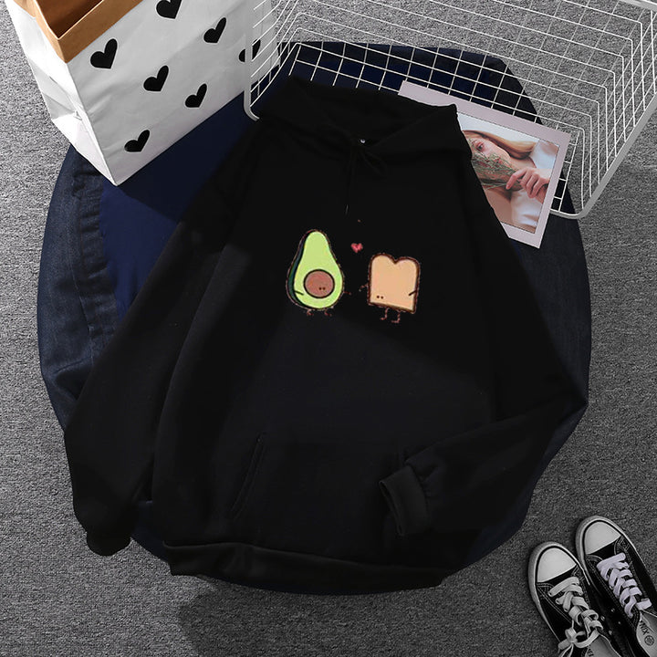 Damen nan gemütlicher Kapuzenpullover mit Avocado‑Toast-Illustration, weichem Fleece-Innenfutter und Kängurutasche Drune