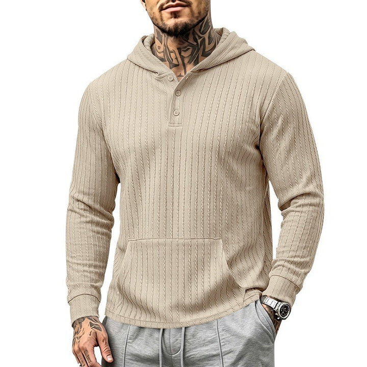 Herren Kapuzenpullover mit Waffelstruktur, Henley-Knopfleiste und Kängurutasche Drune