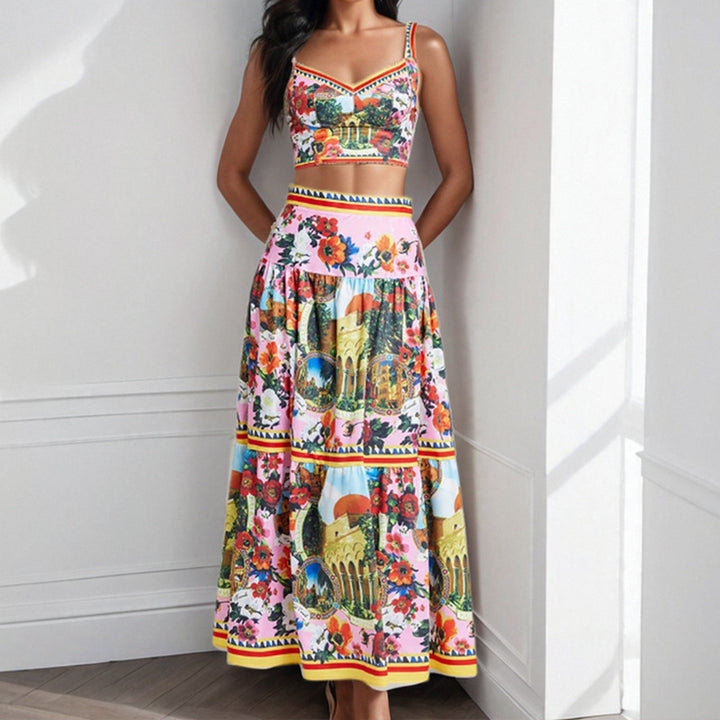 Damen Zweiteiliges Floral Set mit Spitze und Rüschendetails Drune