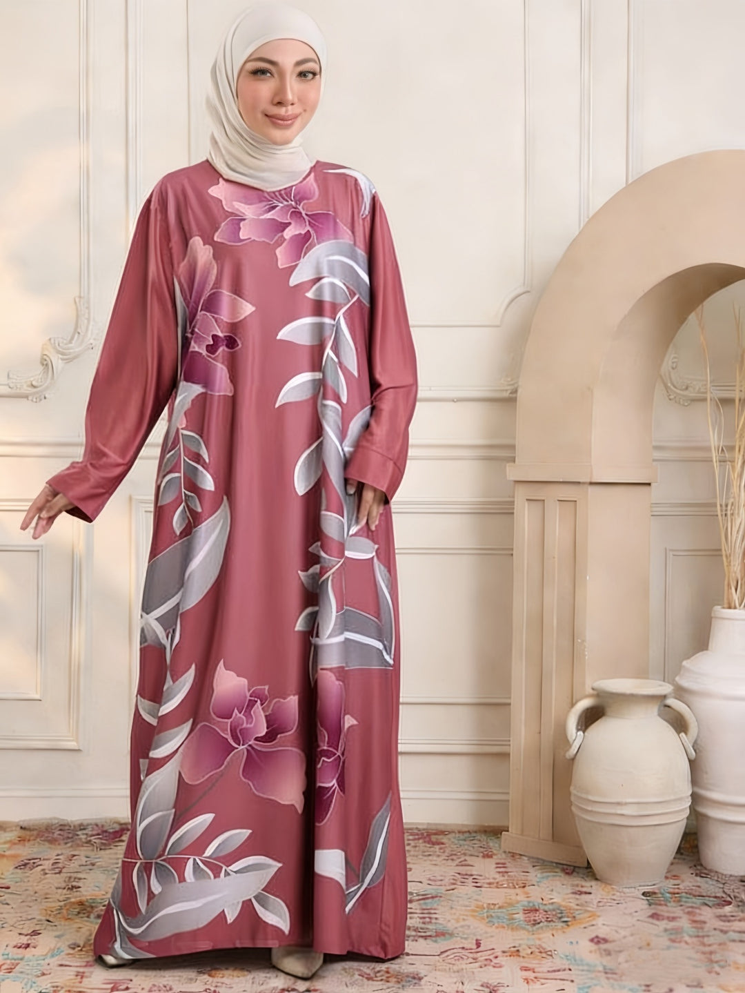 Damen Maxikleid im Kaftan-Stil mit handbemaltem Blumenprint Drune