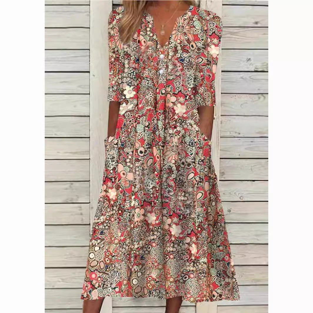 Drune | Stilvolle Blumige Hemdblusenkleid
