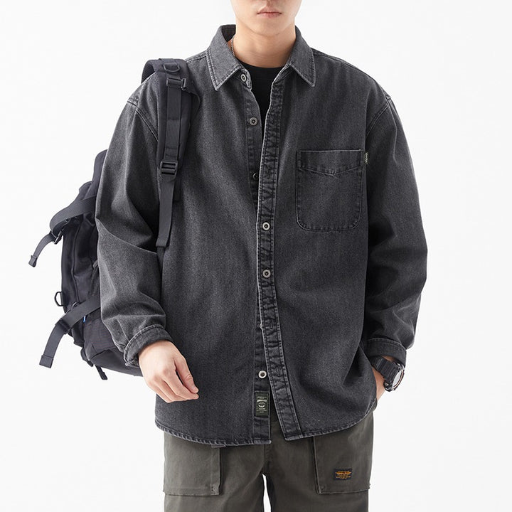 Herren lässige Denim-Hemdjacke mit aufgesetzter Tasche Drune