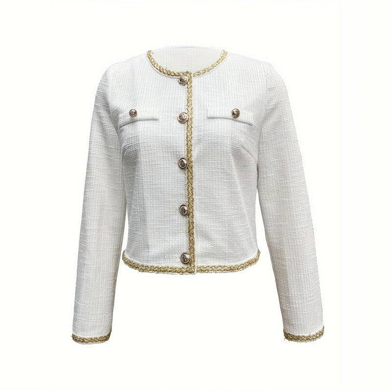 Damen elegante Kurzjacke mit klassischen Knopfdetails Drune