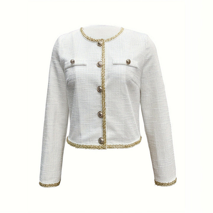 Damen elegante Kurzjacke mit klassischen Knopfdetails Drune
