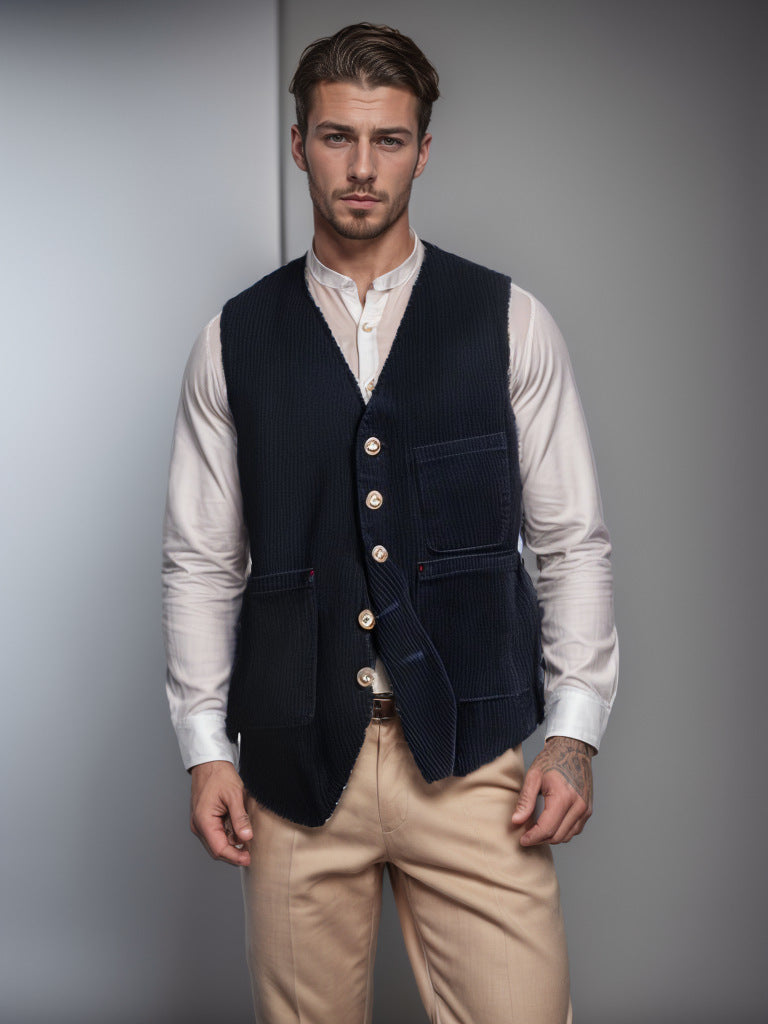 Herren Kordweste im Vintage-Stil mit aufgesetzten Taschen und Knopfverschluss Drune