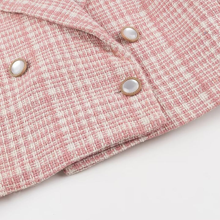 Damen Kurzblazer im Bouclé‑Tweed mit Reverskragen und Zierknöpfen Drune