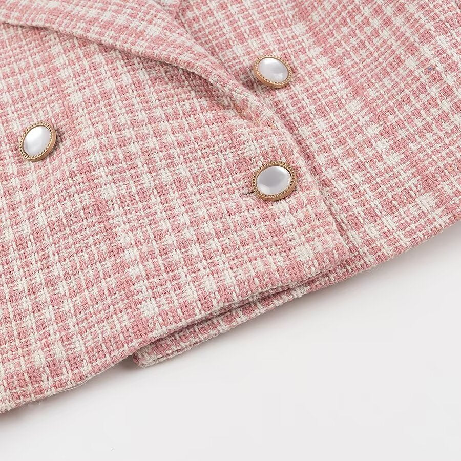 Damen Kurze Karojacke im klassischen Schnitt mit doppelter Knopfleiste Drune