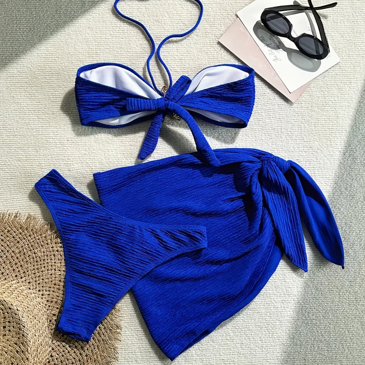 Damen Bandeau-Bikini-Set mit verspieltem Wickelrock und funkelndem Starfish-Detail Drune