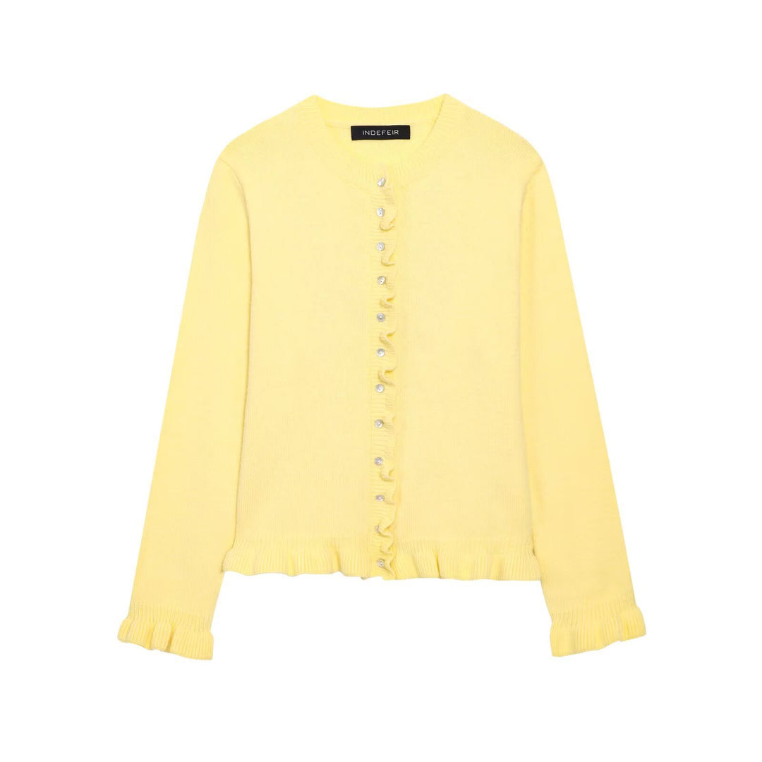 Damen Strickjacke mit eleganten Rüschendetails und Knopfverschluss Drune